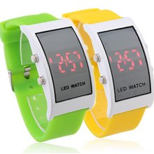 Pair of Soft Silicone Red Wristband LED Wrist Watch - Yellow & Green