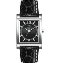 Pedre Nolan Unisex Silver Tone Watch W/ Black Leather Strap