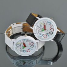 Pencil Arabic Dial Leather Quartz Men Lady Unisex Sport Lovely Wrist Watch