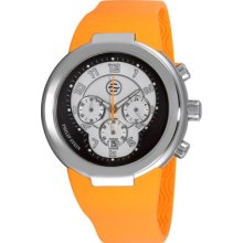 Philip Stein Watches Mens Black and Silver Chronograph Dial Orange Rub