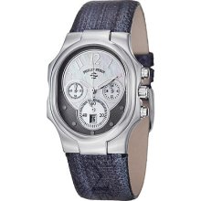 Philip Stein Women's 'Signature' Navy Metallic Leather Strap Watch
