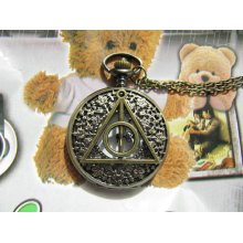 Pocket watch collection of antique Necklace Pendant inlaid hollow pattern Harry Potter Deathly Hallows circle triangle retro bronze