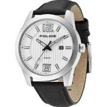 Police 13406js-04 Unisex Black Calfskin Stainless Steel Case Watch