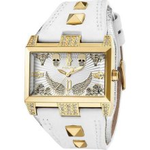 Police Pl-13662jsg-04a Men's Elevation Leather Strap Silver Dial Gold Tone Watch