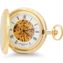 Polished gold mechanical pocket watch & chain by charles hubert