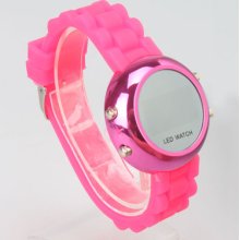 Popular Silicone Band Stainless Steel Case Digital Led Wrist Watch Rose Red