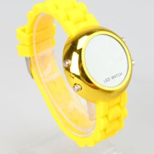 Popular Silicone Band Stainless Steel Case Digital Led Wrist Watch Yellow