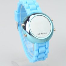 Popular Silicone Band Steel Case Digital Led Wrist Watch Light Blue