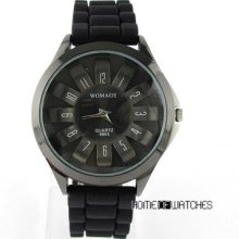 Popular Teens Silicone Band Black Sunflower Dial Sport Quartz Analog Wrist Watch