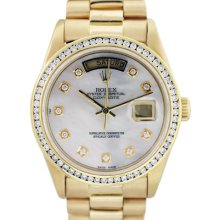 Pre-owned Rolex 18038 President Mop Diamond Dial And Bezel Watch