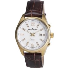 Precision Men's Quartz Watch With White Dial Analogue Display And Brown Leather Strap Prew1103