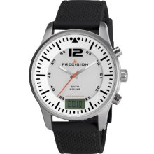 Precision Men's Quartz Watch With White Dial Analogue - Digital Display And Black Silicone Strap Prew1108