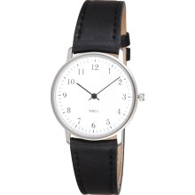 Projects Unisex Bodoni Tibor Kalman Stainless Watch - Black Leather Strap - White Dial - 7401S