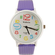 PU Koera Style Leather Band Fashion Cute Students Lady's Wrist Watch - Purple