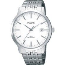 Pulsar By Seiko White Dial 50m Stainless Steel Bracelet Gents Dress Watch Pxh867