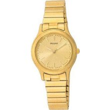 Pulsar Ladies Gold Tone Stainless Steel Champagne Dial Dress Watch PRS504X