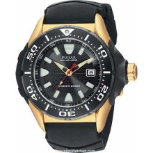 Pulsar Mens Tech Gear Solar Dive Watch Gold Tone Black Dial PUA120