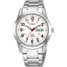 Pulsar Pj6007 Men's Dress Stainless Steel Band White Dial Watch