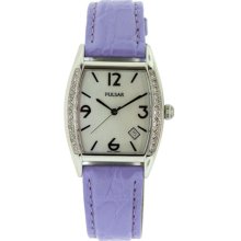 Pulsar Pulsar Pxda25 Purple Leather Stainless Steel Case Date Watch