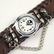 Punk Gothic Ladies Women Men Gens Genuine Leather Wrist Watch