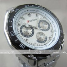Quartz Hour Dial White Analog Luxury Sport Men Steel Wrist Watch Wha81