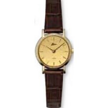 Quartzline Elegance Ladies 14k Gold Watch With Genuine Leather Strap
