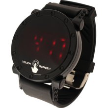 Red Led Touch Black Screen Digital Bracelet Watch Black Rubber Band Unisex