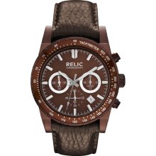 Relic Brady Chocolate Brown Stainless Steel Chronograph Leather Watch