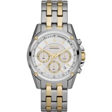 Relic Men's Calendar Day/Date Chronograph Watch w/Two-Tone Round Case, Silver Dial and TT Expansion Band