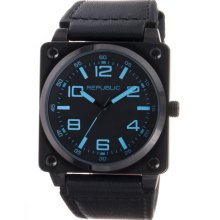 Republic Men's All Black Leather Strap Aviation Watch (RP3102)