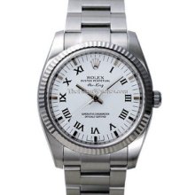 Rolex Air-King Watch, Fluted Bezel, White Dial/Black Roman 114234