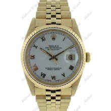 Rolex Datejust 16238 18k Yellow Gold White Roman Numeral Dial Men Watch