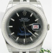 Rolex Datejust Black Index Dial Jubilee Bracelet Fluted Bezel Mens Watch
