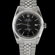 Rolex datejust black stick dial men watch SS jubilee bracelet fluted bezel