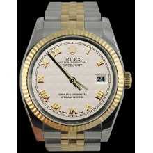 Rolex datejust gents watch fluted bezel white roman dial SS & gold jubilee