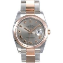 Rolex Datejust Silver Roman Dial Oyster Bracelet Two Tone Mens Watch 18k & Steel