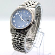 Rolex Datejust Steel 16234 Jubilee Blue Dial 18ct White Gold Fluted Rare Oyster