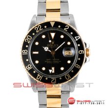 Rolex GMT Master Two Tone Black Dial - Bezel on an Oyster Band 16753