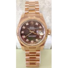 Rolex Ladies 18k Rose Gold President - Factory Mop Diamond Dial - 179175