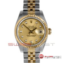 Rolex Ladies Datejust Two Tone Champagne Diamond Dial Jubilee Band