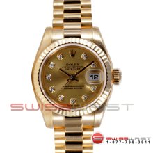 Rolex Ladies New Style Yellow Gold President Champagne Diamond 179178