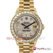 Rolex Ladies President Yellow Gold MOP Diamond Dial 2 Carat Bezel