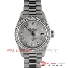 Rolex Ladies White Gold President Factory Silver Diamond Dial 69179