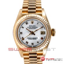 Rolex Ladies Yellow Gold President White Roman Dial -Fluted 69178