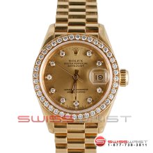 Rolex Ladies Yellow Gold President Champagne Diamond Dial-Bezel 69178