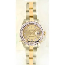 Rolex Ladys Stainless Steel & 18K Gold Datejust Model 69173 Oyster Band Custom Added Champagne Diamond Dial & 2Ct Diamond Bezel