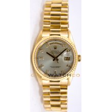 Rolex Mens 18K Yellow Gold President Day Date Model 18238 Custom Added Silver Diamond Dial