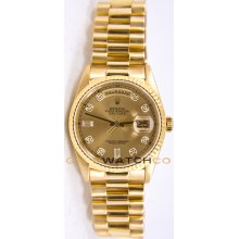 Rolex Mens 18K Yellow Gold President Day Date Model 18238 Custom Added Champagne Diamond Dial