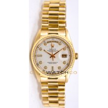 Rolex Mens 18K Yellow Gold President Day Date Model 18238 Custom Added White Diamond Dial