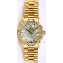 Rolex Mens 18K Yellow Gold President Day Date Model 18238 Custom Added MOP Diamond Dial & Diamond Bezel